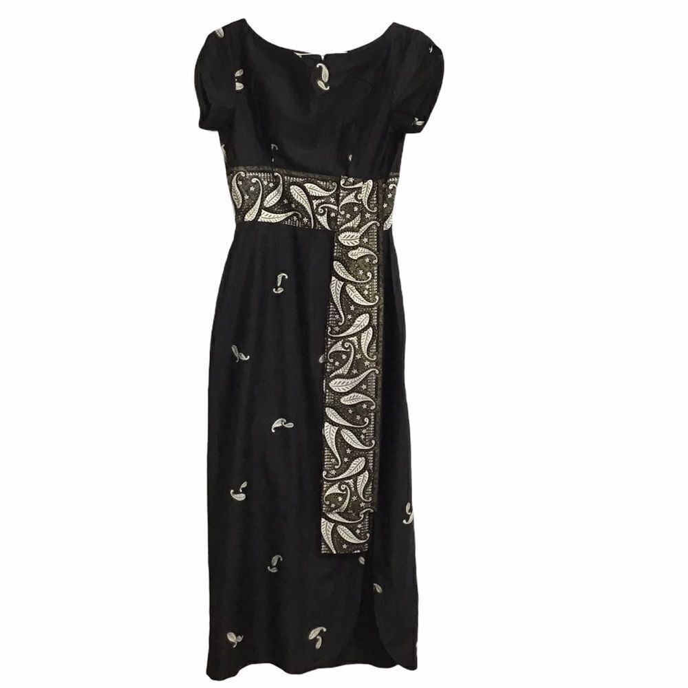 Richard Douglas Black Paisley Vintage Asian Inspired Midi Dress Size 12